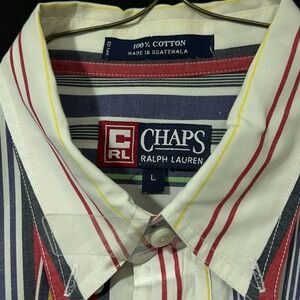 Chaps Ralph Lauren Mens L Multicolor Stripe Short Sleeve Button Down 100% Cotton